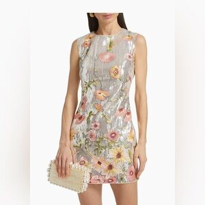 NWIT Milly Ivette Floral-Embroidered Sequin Mini Sleeveless Dress, US2/UK6